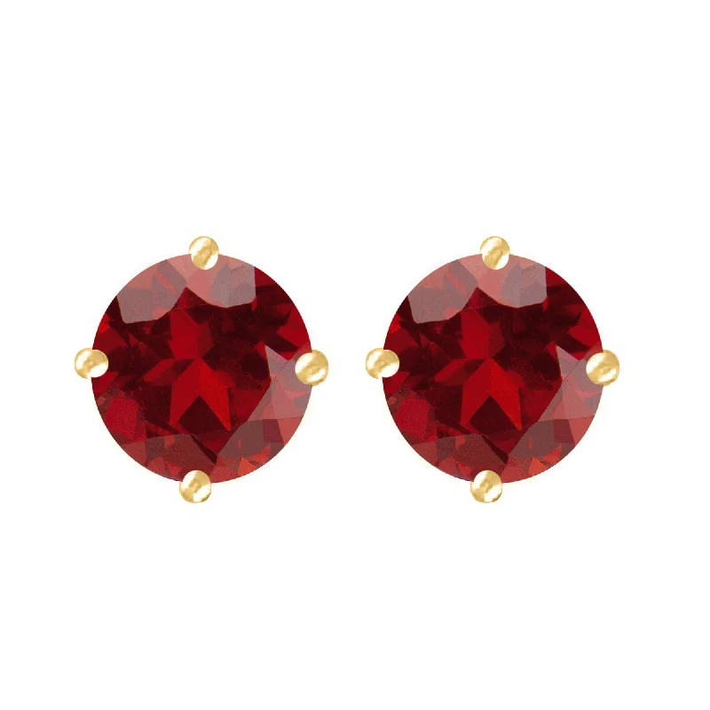 Gold Over Sterling Silver with Natural Garnet Stud Earring