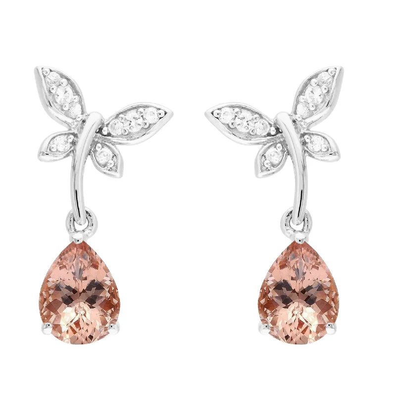 Sterling Silver with Morganite and White Topaz Drop Earring