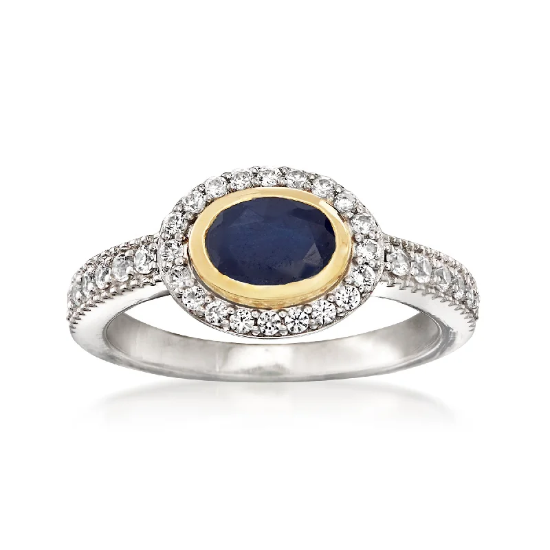 Ross-Simons Sapphire and . White Zircon Ring in Sterling Silver With 14kt Yellow Gold