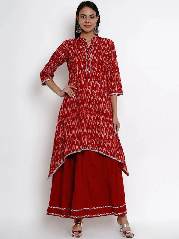 Wahe-NOOR Women's Maroon Printed Kurta & Skirt