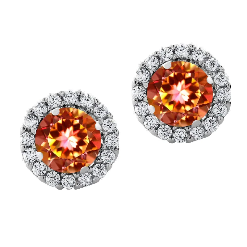 Sterling Silver with Fire Topaz and White Topaz Stud Earring