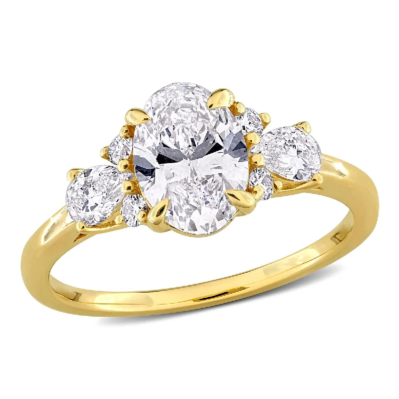 Created Forever by Miadora 1 3/4ct TW Multi-Shaped Lab-Grown Diamond Ring with Side Stones in 14k Yellow Gold