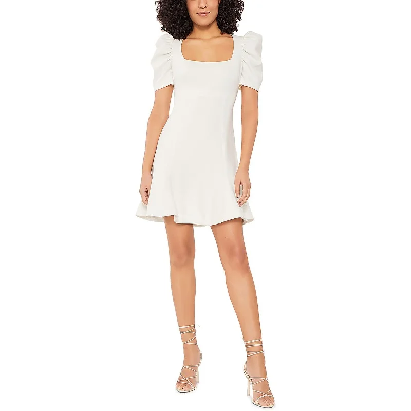 Likely Womens Scoop Neck Puff Sleeves Mini Dress