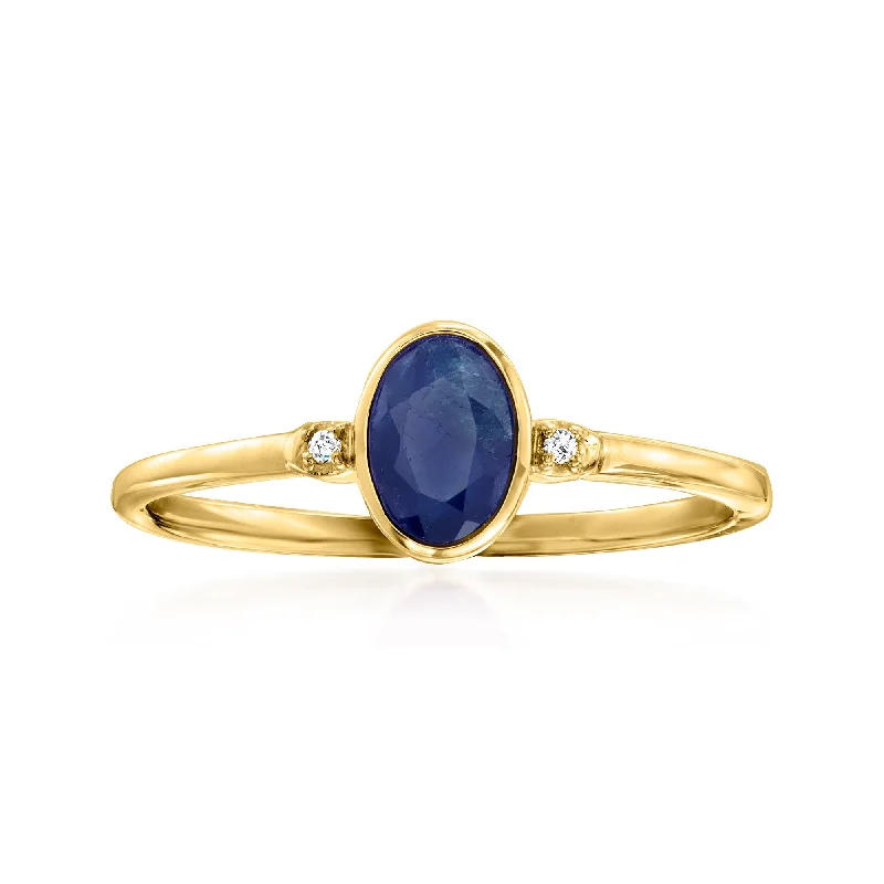 RS Pure by Ross-Simons Sapphire and Diamond-Accented Ring in 14kt Yellow Gold