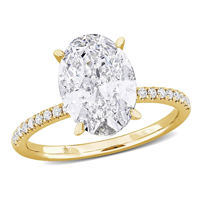 Created Forever by Miadora 3 1/6ct TW Oval Lab-Grown Diamond Solitaire Engagement Ring in 14k Yellow Gold