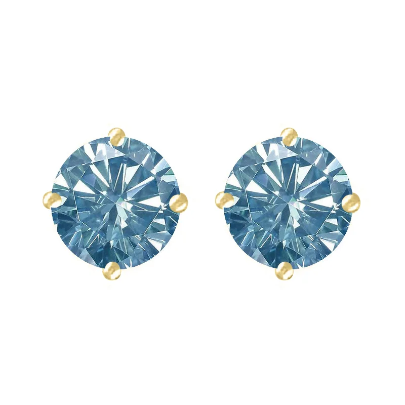 Gold Over Sterling Silver with Blue Moissanite Stud Earring