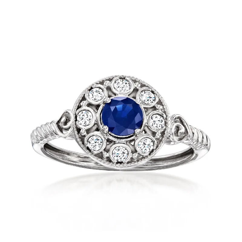 Ross-Simons Sapphire and . Diamond Ring in 14kt White Gold