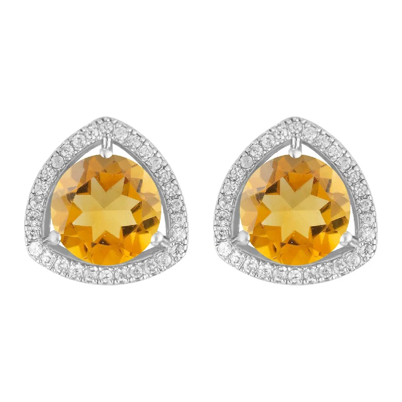 Sterling Silver with Citrine and White Topaz Halo Stud Earring