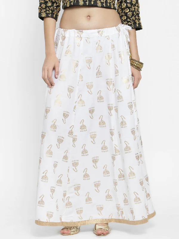 Wahe-NOOR Women's White Printed Maxi Skirt