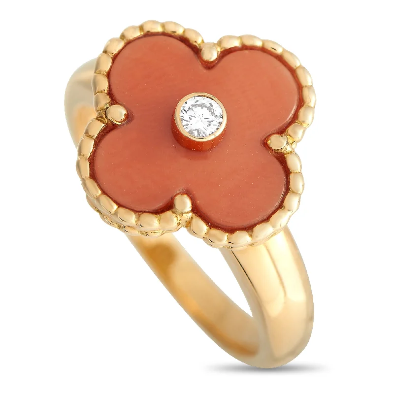 Van Cleef & Arpels Alhambra Diamond and Coral Ring VC09-030824