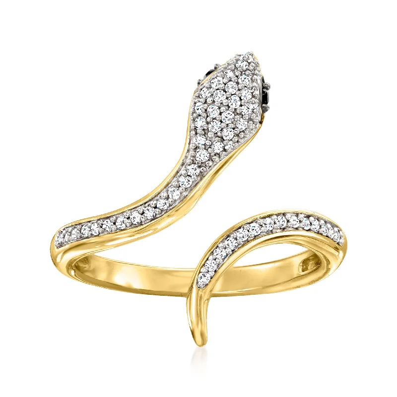 Ross-Simons Diamond Serpent Ring With Black Spinel in 18kt Gold Over Sterling