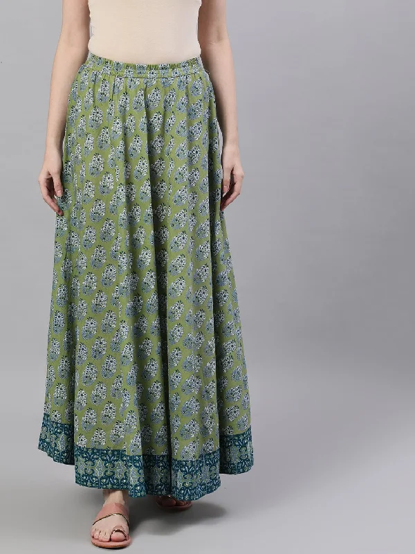 NOZ2TOZ Women Green printed maxi skirt