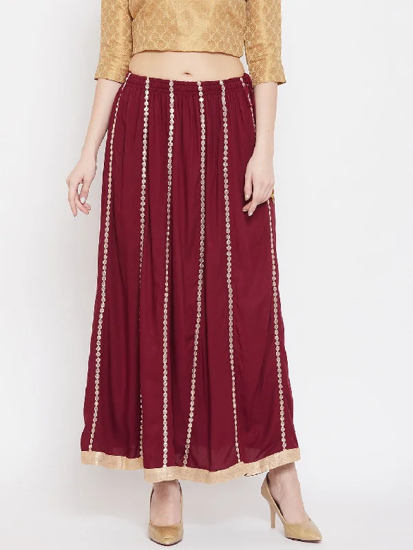 Wahe-NOOR Women's Maroon Gotta Patti Flared Skirt