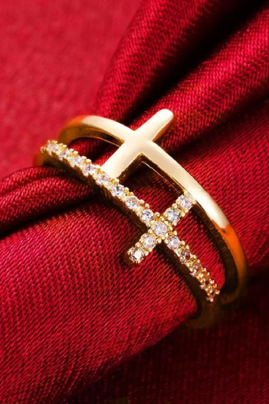 Inland Zircon Cross Ring 18K gold-plated Double Layered 925 Sterling Silver