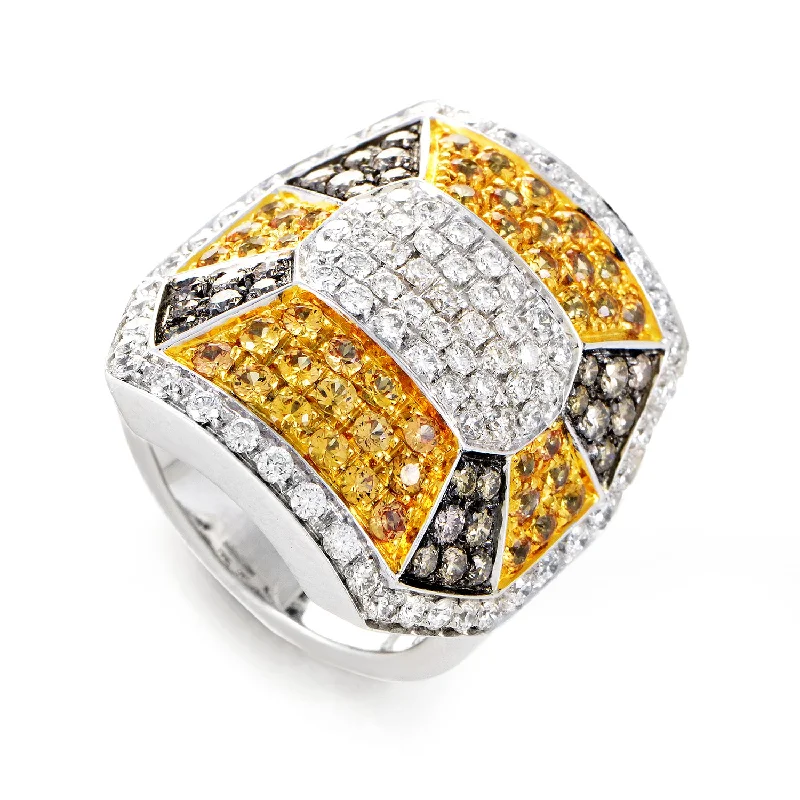 18K White Gold Diamond & Yellow Sapphire Ring