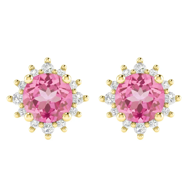 Gold Over Sterling Silver Pink Topaz and White Topaz Stud Earring