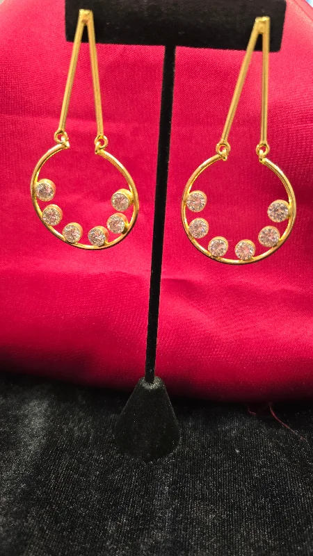 Round Gold Plated White Stone Beaded Earrings