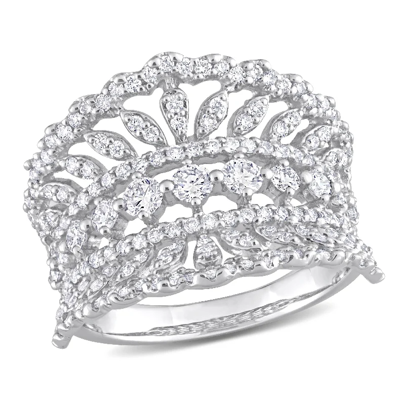 Created Forever by Miadora 1 1/5ct TW Lab-Grown Diamond Crown Wide Ring in 14k White Gold