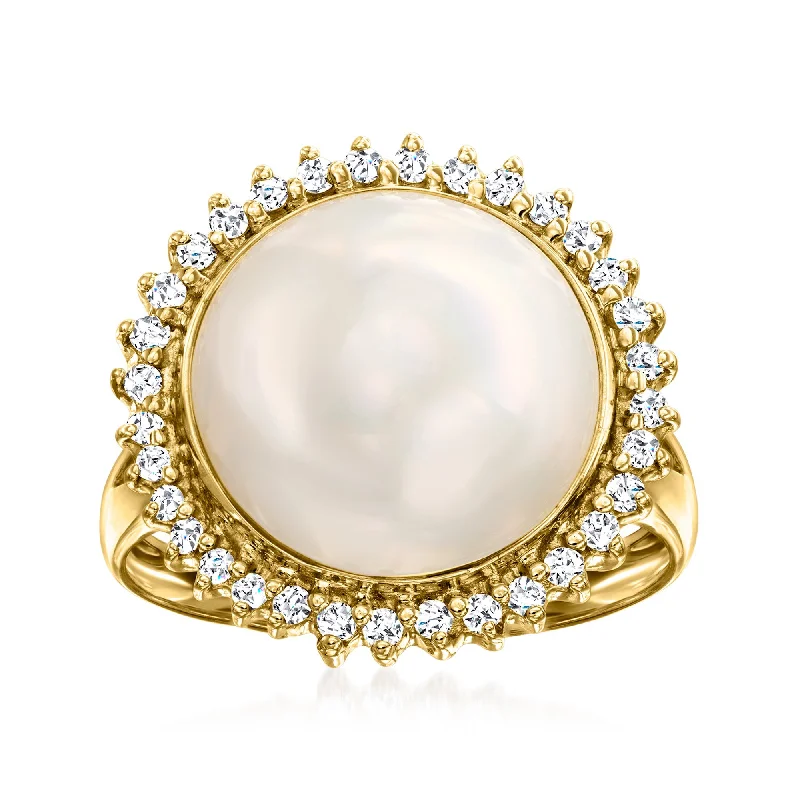 Ross-Simons 12-12.5mm Cultured Mabe Pearl and . Diamond Ring in 14k Yellow Gold