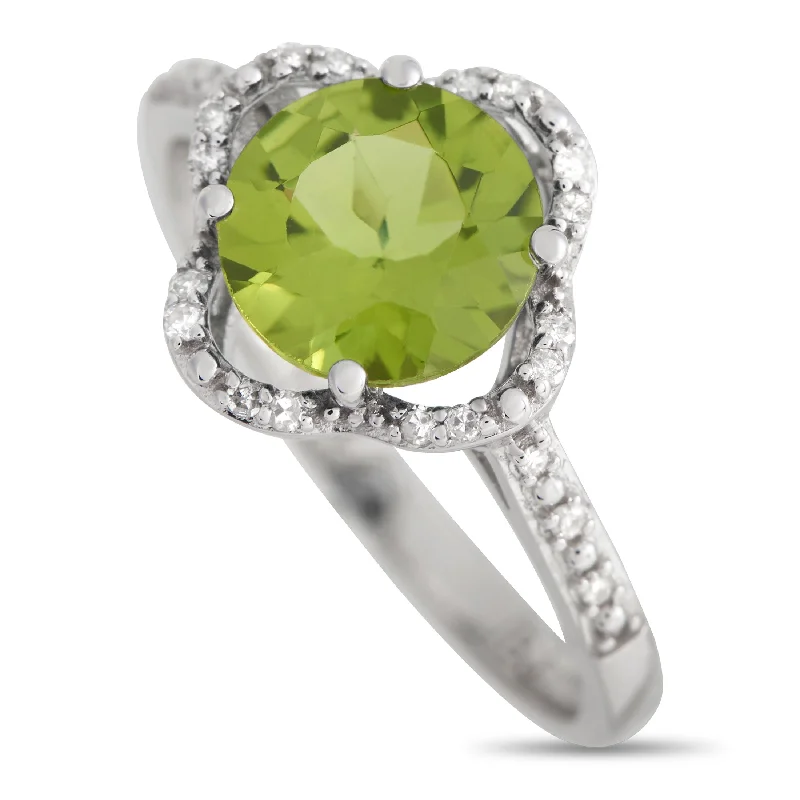 LB Exclusive 14K White Gold 0.10ct Diamond and Peridot Quatrefoil Ring RC4-11976WPE