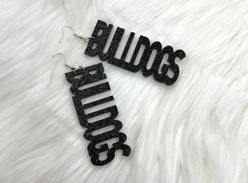 BULLDOG BLACK GLITTER EARRINGS