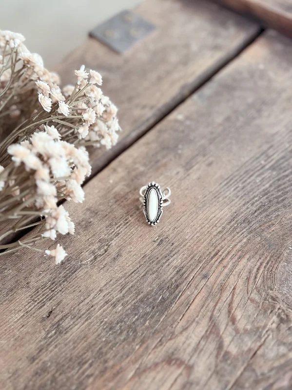 White Turquoise Oval Adjustable Ring