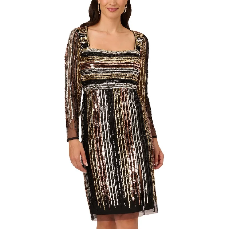 Adrianna Papell Womens Sequined Midi Cocktail And Party Dress