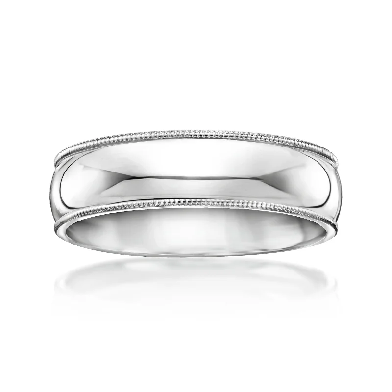 Ross-Simons Men's 6mm 14kt White Gold Milgrain Wedding Ring