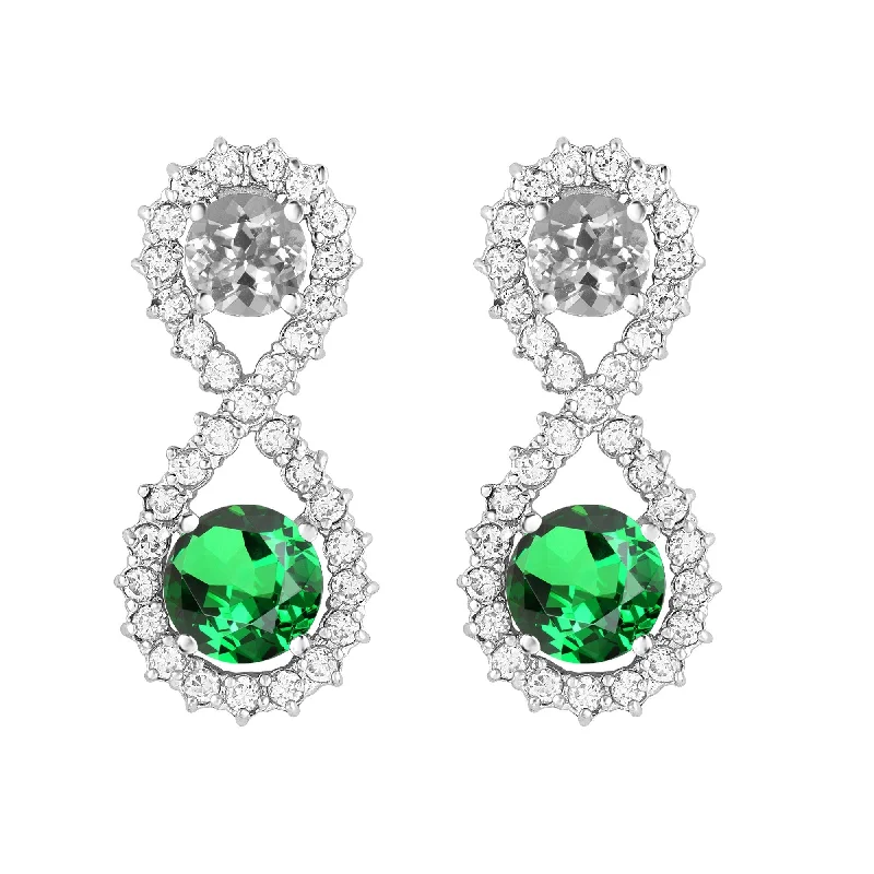 Sterling Silver with Emerald,White Zircon and White Topaz Drop Earring