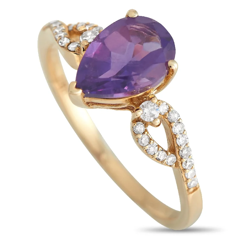 LB Exclusive 14K Yellow Gold 0.15ct Diamond and Amethyst Ring RC4-11823YAM