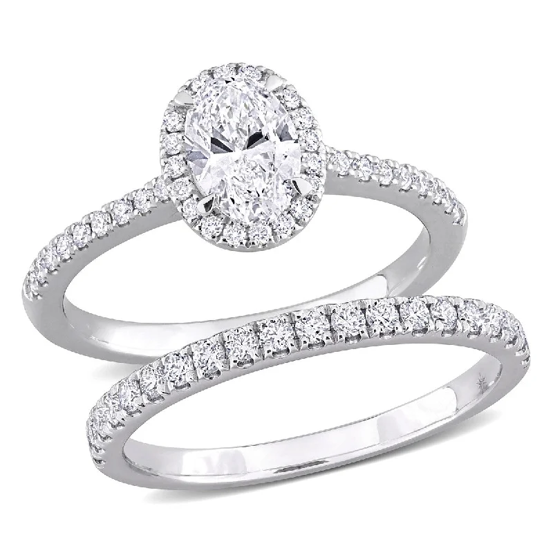 Created Forever by Miadora 1 1/3ct TW Oval Round-Cut Lab-Grown Diamond Bridal Ring Set in 14k White Gold