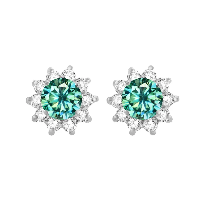 Sterling Silver with Green Moissanite and White Topaz Stud Earring