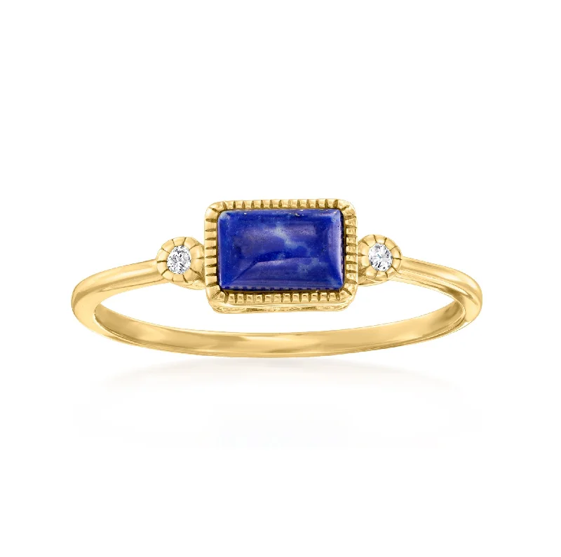 RS Pure by Ross-Simons Lapis and Diamond-Accented Ring in 14kt Yellow Gold