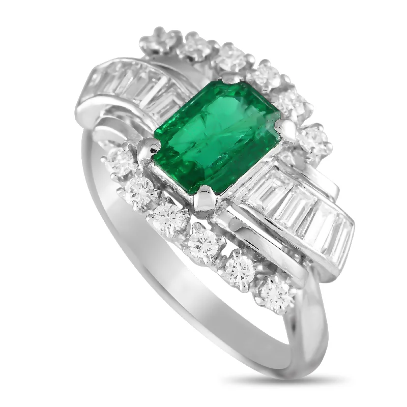 Mikimoto Platinum 0.65ct Diamond and Emerald Ring MK05-080724