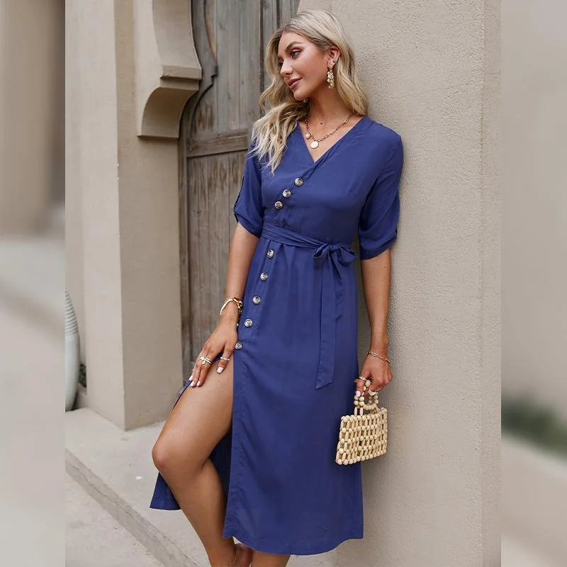 Summer Blue Mid-Length Slimming Belly Dress