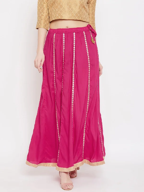 Wahe-NOOR Women's Magenta Gotta Patti Flared Skirt