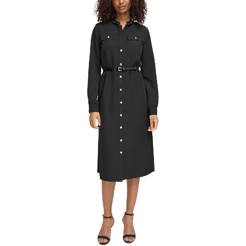 Tommy Hilfiger Womens Split Hem Mid Calf Shirtdress