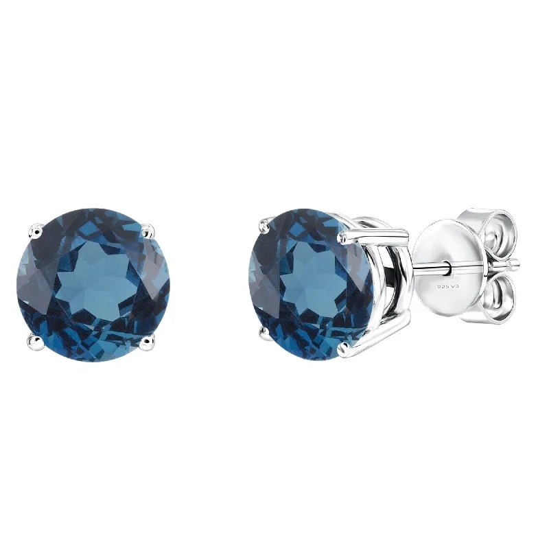 Sterling Silver with Natural London Blue Topaz Stud Earring