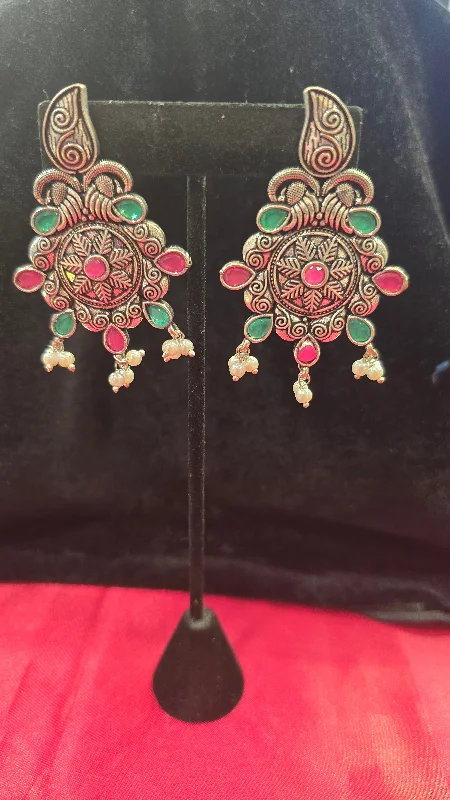 Alluring Pink And Green Color Earrings