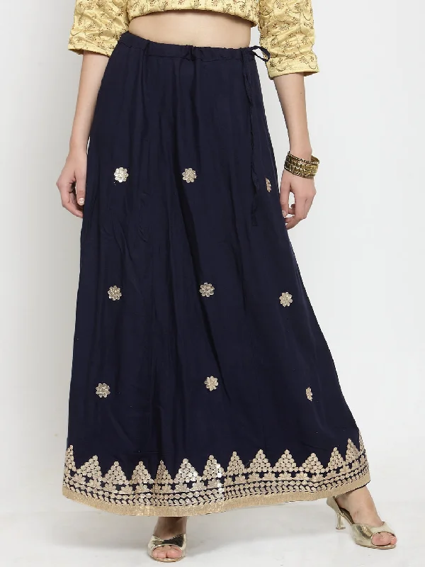 Wahe-NOOR Women's Navy Blue Gotta Patti Rayon Skirt