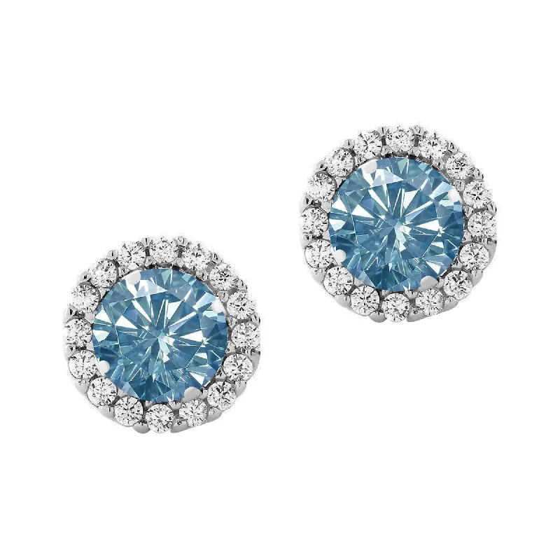 Sterling Silver with Blue Moissanite and White Topaz Stud Earring