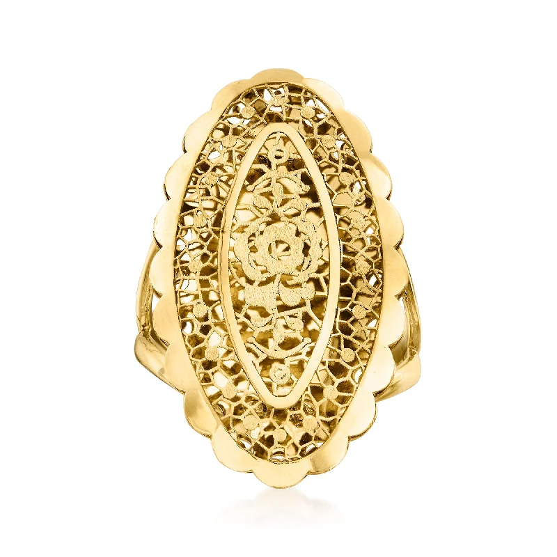 Ross-Simons Italian 18kt Yellow Gold Floral Openwork Oval Ring