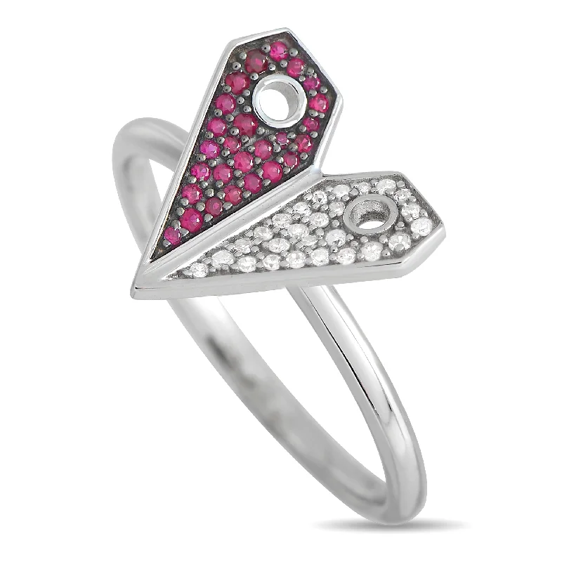 LB Exclusive 14K White Gold 0.08ct Diamond and Ruby Heart Ring RC4-12002WRU