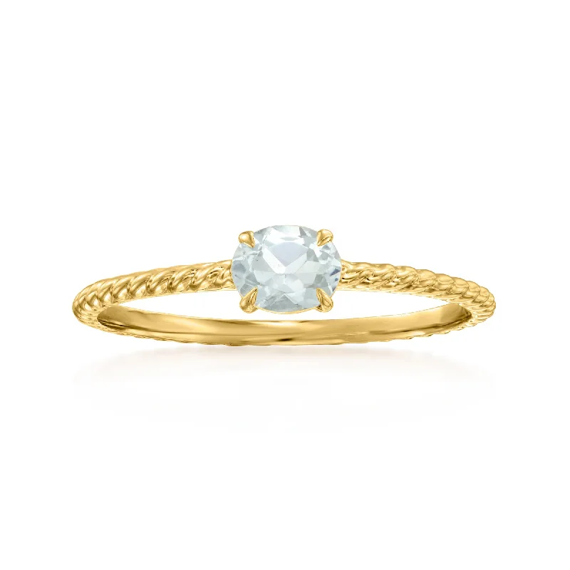 RS Pure by Ross-Simons Aquamarine Roped Ring in 14kt Yellow Gold