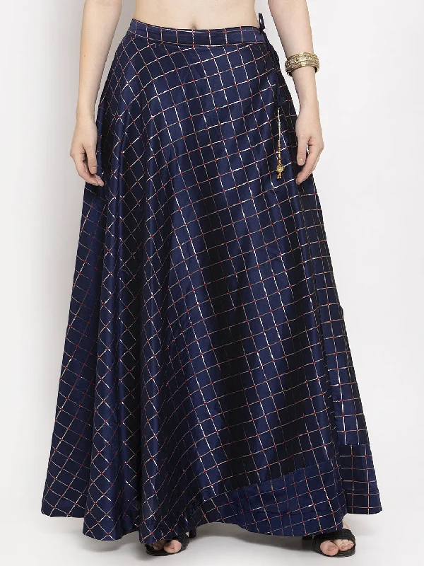 Wahe-NOOR Women's Navy Blue Printed Maxi Skirt