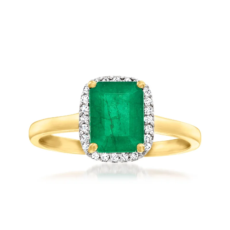 Ross-Simons Emerald Ring With Diamond Accents in 14kt Yellow Gold