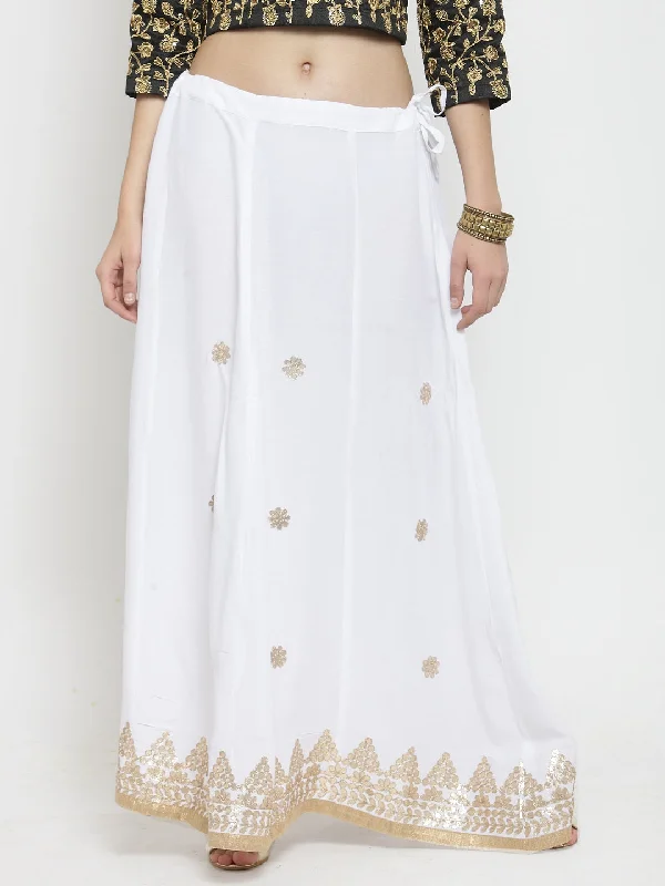 Wahe-NOOR Women's White Gotta Patti Rayon Skirt