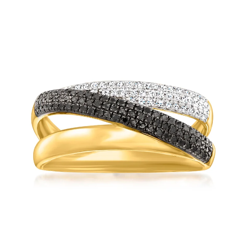 Ross-Simons Black and White Diamond 3-Band Ring in 18kt Gold Over Sterling