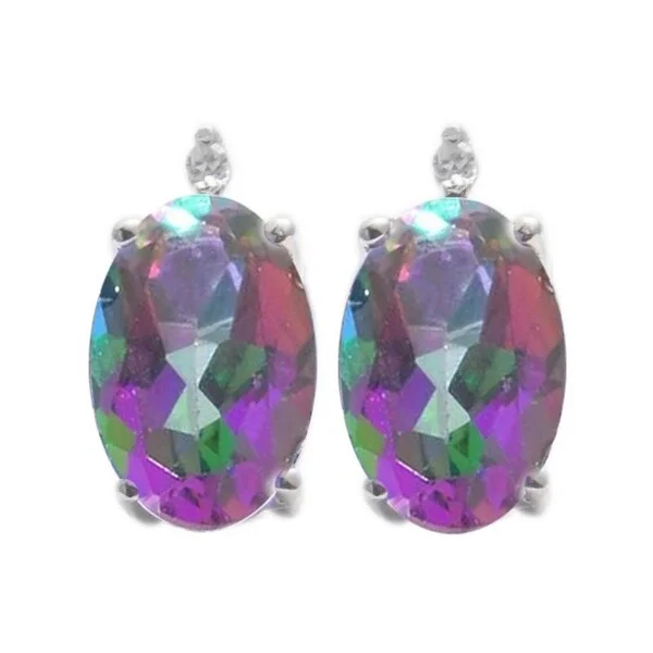 Sterling Silver 1 1/6ct Oval Mystic Topaz and White Diamond Earring (H-I, I2-I3)