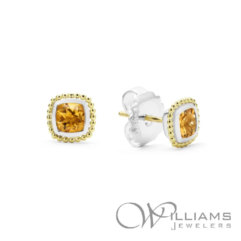 Lagos Caviar Color Sterling & 18k Citrine Earrings